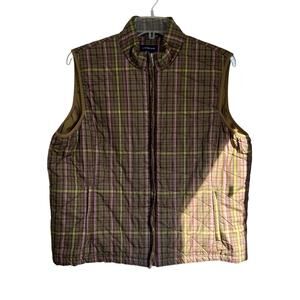 Lands' End Puffer Vest Womens Plaid Sleeveless Harvest Hues Full Zip Size XL